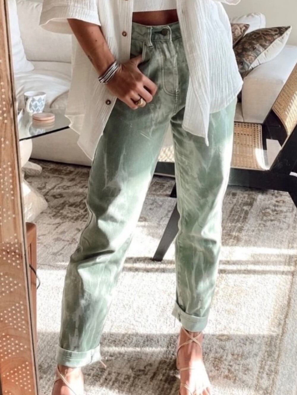 12th tribe high waisted marbed spring to come jeans light sage green